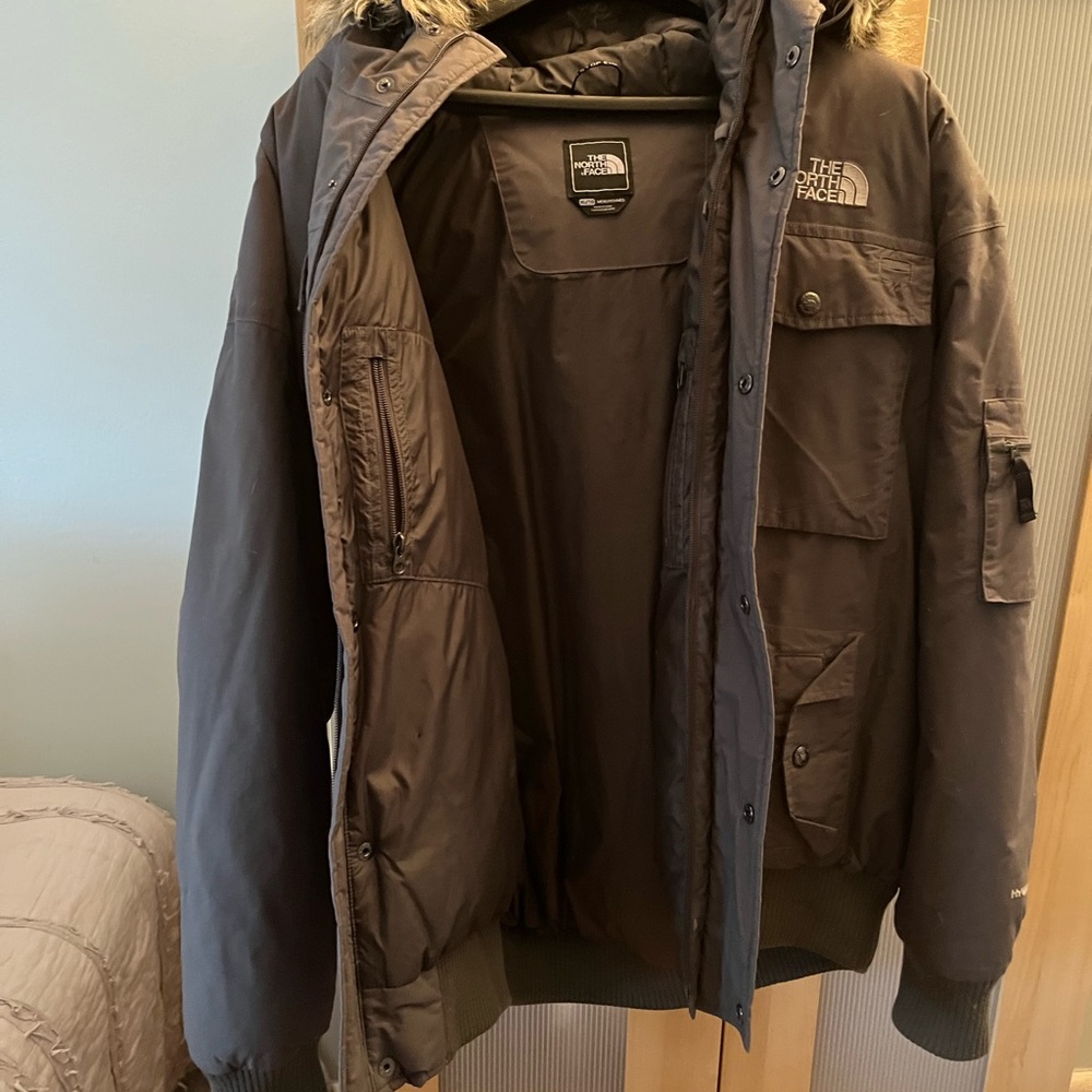 North Face Men's XL Dk Gray Fur Goose Down Winter PufferJacket Heavy Parka Coat